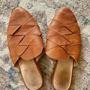 Seychelles Tan Leather Woven Mules